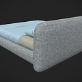 Modern Upholstered Double Bed With Gray Frame Light Blue Sheet And Pillows