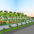 Aerial View Planning of Scenic Resort with Parking Lot Red Cars Trees and Buildings