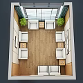 Modern Hotel Public Lounge Area With Comfortable Sofas Potted Plants Large Windows And Decorative Paintings