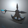 3D Rendered Fantasy Battle Axe With Blue Glowing Handle And Spiked Head