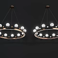 Modern Circular Chandelier Design With Golden Frame And White Spherical Elements For Contemporary Interior