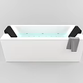 Sleek White Bathtub With Light Blue Interior And Black Side Cushions And Gray Towel Hanging