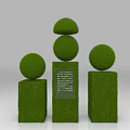 Decorative Shrub Arrangement with Round Topiaries on Square Bases and Central Plaque