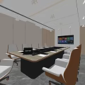 Modern Conference Room Interior With Long Wooden Table Ergonomic Chairs And Digital