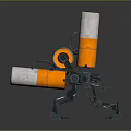 Futuristic Mechanical Weapon With Orange And White Cylindrical Barrels And Metal Base Structure