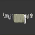 Various Clothes Hanging On Clothesline Including Shirts Towel T Shirts And Pants
