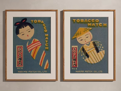 Vintage Japanese Tobacco Match Posters With Female Figures And Nippon Co Ltd 3d model