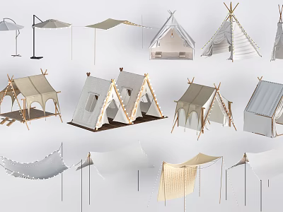 Diverse Stylish Canvas Tents With Tepee Windowed Designs And Outdoor Shade Structures 3d model