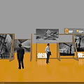 Business Equipment Display Stands in Circular Arrangement with People at Exhibition