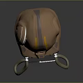 Copper Colored Futuristic Helmet With Orange Stripes Connected Gray Control Box And Cables