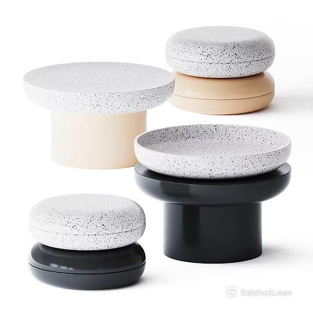 Shower Sauna Setting With Round Stone Sauna Stools In White Speckled Beige And Black 3d model 