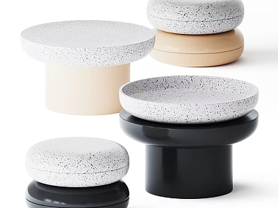 Shower Sauna Setting With Round Stone Sauna Stools In White Speckled Beige And Black 3d model