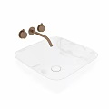 Sleek Modern White Ceramic Countertop Washbasin With Gold Faucet Knobs 3d model
