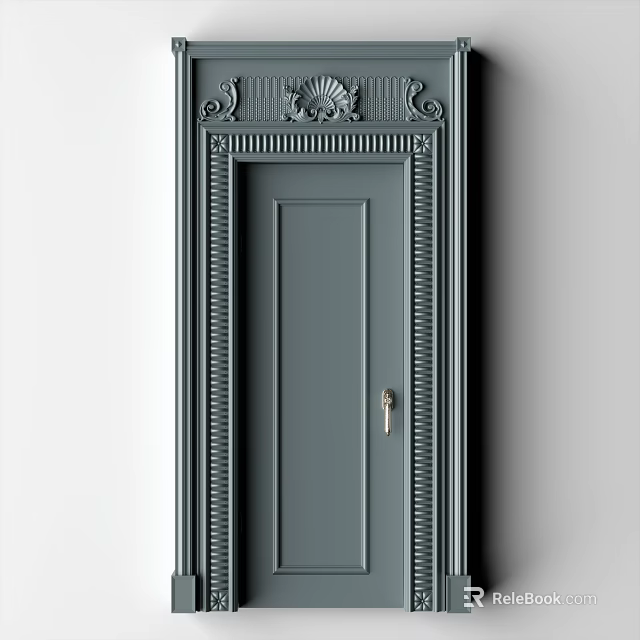 Dark Gray Hinged Door With Intricate Carved Trim And Elegant Classic Design 3d model 