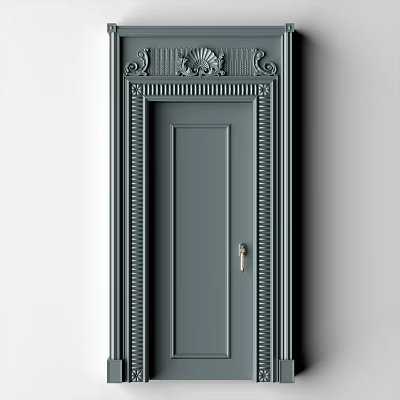 Dark Gray Hinged Door With Intricate Carved Trim And Elegant Classic Design 3d model