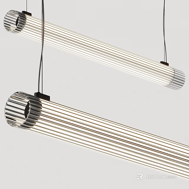 Sleek Modern Elongated Pendant Lights With Striped Design And Metallic Finish 3d model 