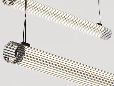 Sleek Modern Elongated Pendant Lights With Striped Design And Metallic Finish 3d model