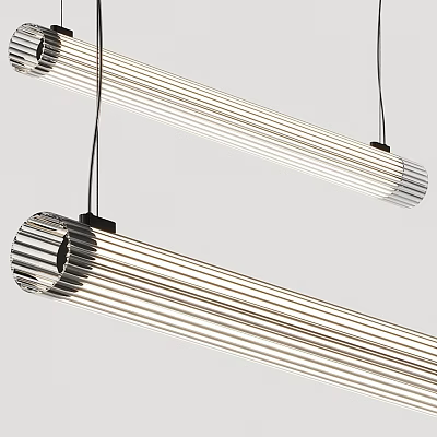 Sleek Modern Elongated Pendant Lights With Striped Design And Metallic Finish 3d model