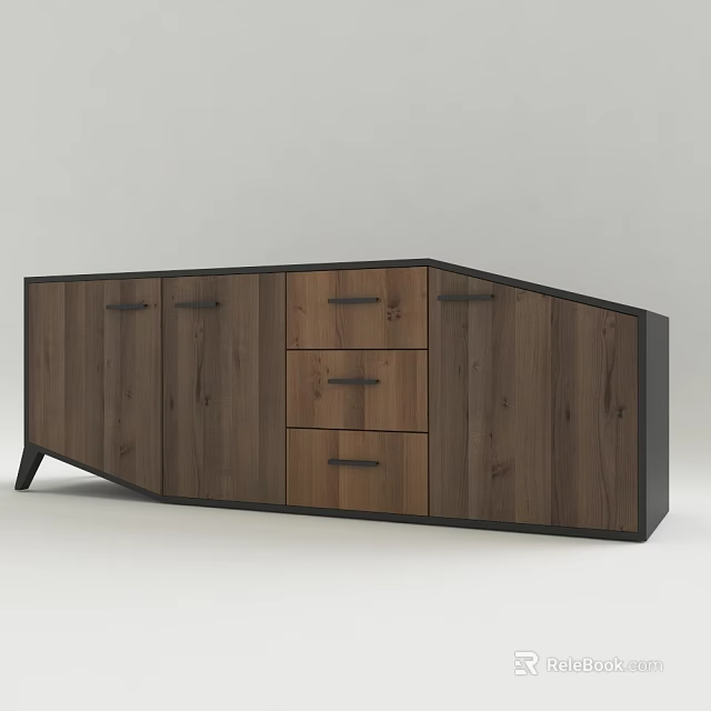 Modern Wooden Console Cabinet With Multiple Drawers And Doors For Entryway Decor 3d model 