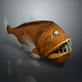 Brown Aquatic Fish With Large Eyes Sharp Teeth And White Fins 3d model
