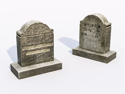 Stone and Wood Memorial Tombstones Featuring Carved Details and Name Inscriptions 3d model