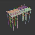 Bamboo Elevated Platform Structure With Wooden Planks And Railings 3d model