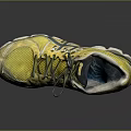 Yellow And Navy Blue ASICS Running Shoes With Mesh Design And Cushioned Sole