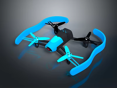 Blue and Black Quadcopter Drone with Protective Frame and Four Propellers 3d model