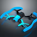 Blue and Black Quadcopter Drone with Protective Frame and Four Propellers 3d model