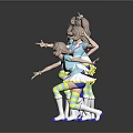Game And Movie Characters In Blue And Yellow Dresses With Multiple Dancing Poses And Reflections 3d model