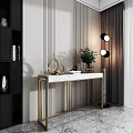 Modern Console Table Design With Marble Surface Metal Frame And Decorative Lamp 3d model