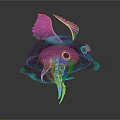 Glowing Pink And Blue Jellyfish Like Creature With Transparent Body And Big Eyes