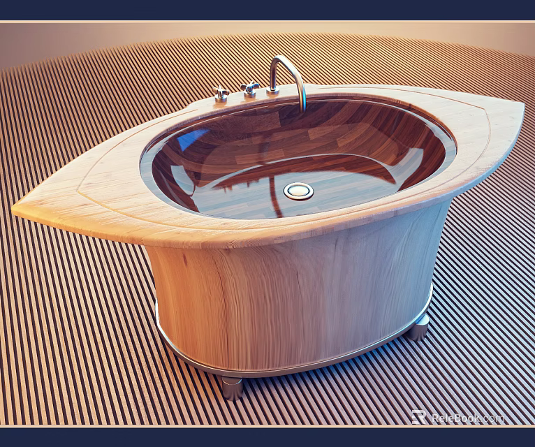 Modern Wooden Washbasin With Oval Basin And Chrome Faucet Design 3d model 