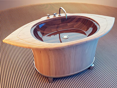Modern Wooden Washbasin With Oval Basin And Chrome Faucet Design 3d model