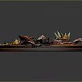 Grilled Ribs with Crispy Onion Rings Golden Fries and Fresh Vegetable Sticks on Wooden Tray