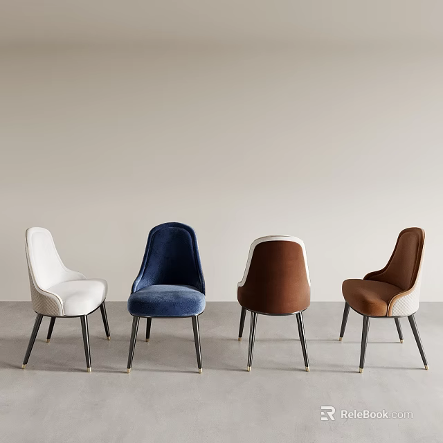 Modern Upholstered Ottoman Stools With White Blue Brown Beige Colors And Metal Legs Design 3d model 
