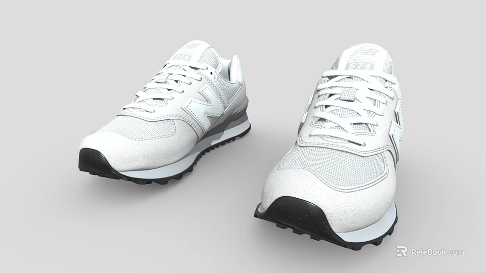 White New Balance Sneakers With Mesh Upper Black Sole Classic Design Casual Wear 3d model 