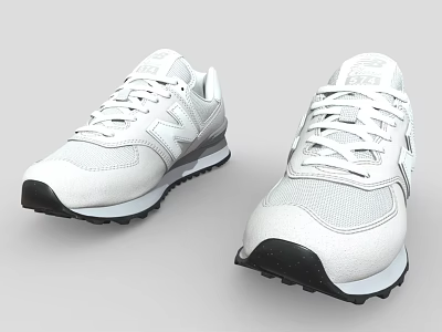 White New Balance Sneakers With Mesh Upper Black Sole Classic Design Casual Wear 3d model