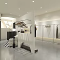 Modern Clothing Store Interior With White Sofa Geometric Rug Clothes Racks And Mirrors