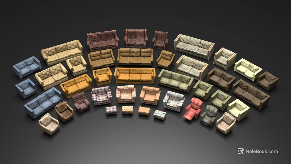 Casual Sofa Set For Living Room With Assorted Styles Colors And Diverse Designs 3d model 