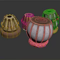 Exquisite Traditional Decorative Musical Instruments With Painted Tabla Drums On Reflective Black Surface