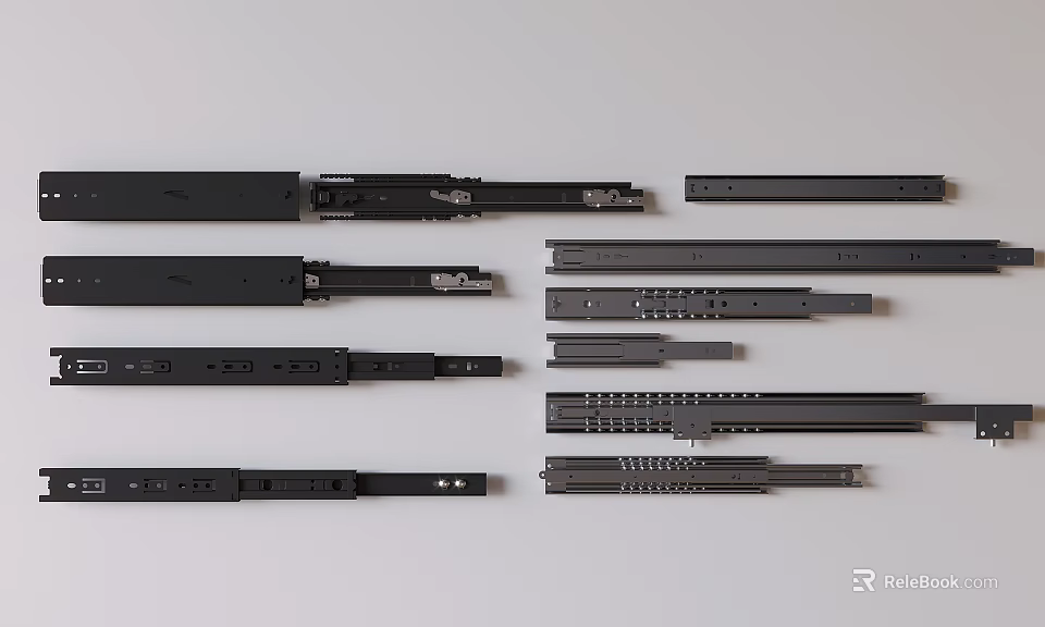 Different Drawer Slide Varieties Featuring Metal Rails and Smooth Glide Mechanisms 3d model 