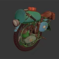 Vintage Turquoise Motorcycle With Red Leather Seat And Retro Metallic Design Elements