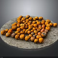 Pile of Fresh Orange Citrus Fruits On Round Natural Stone Plate
