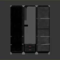 Modern Black Computer Server Cabinet With Mesh Panels Open Shelves And Red Indicators
