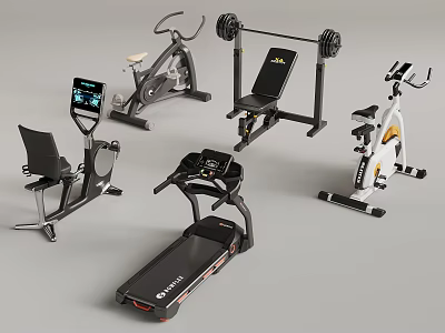 Home Gym Fitness Equipment Including Treadmill Exercise Bike Weight Bench And Barbell 3d model