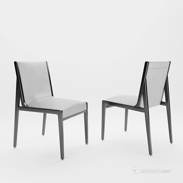 Set of Two Modern Dining Chairs With Metal Frame And Upholstered Seat 3d model 
