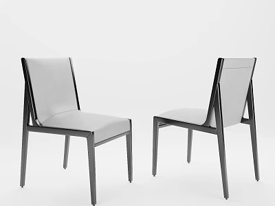 Set of Two Modern Dining Chairs With Metal Frame And Upholstered Seat 3d model