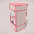 Pink Arcade Claw Machine Filled With Stuffed Toys And Small Plush Animals Nearby