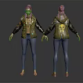 3D Character With Badge Jacket Skull Back Design Colorful Braids Tight Pants And Sandals